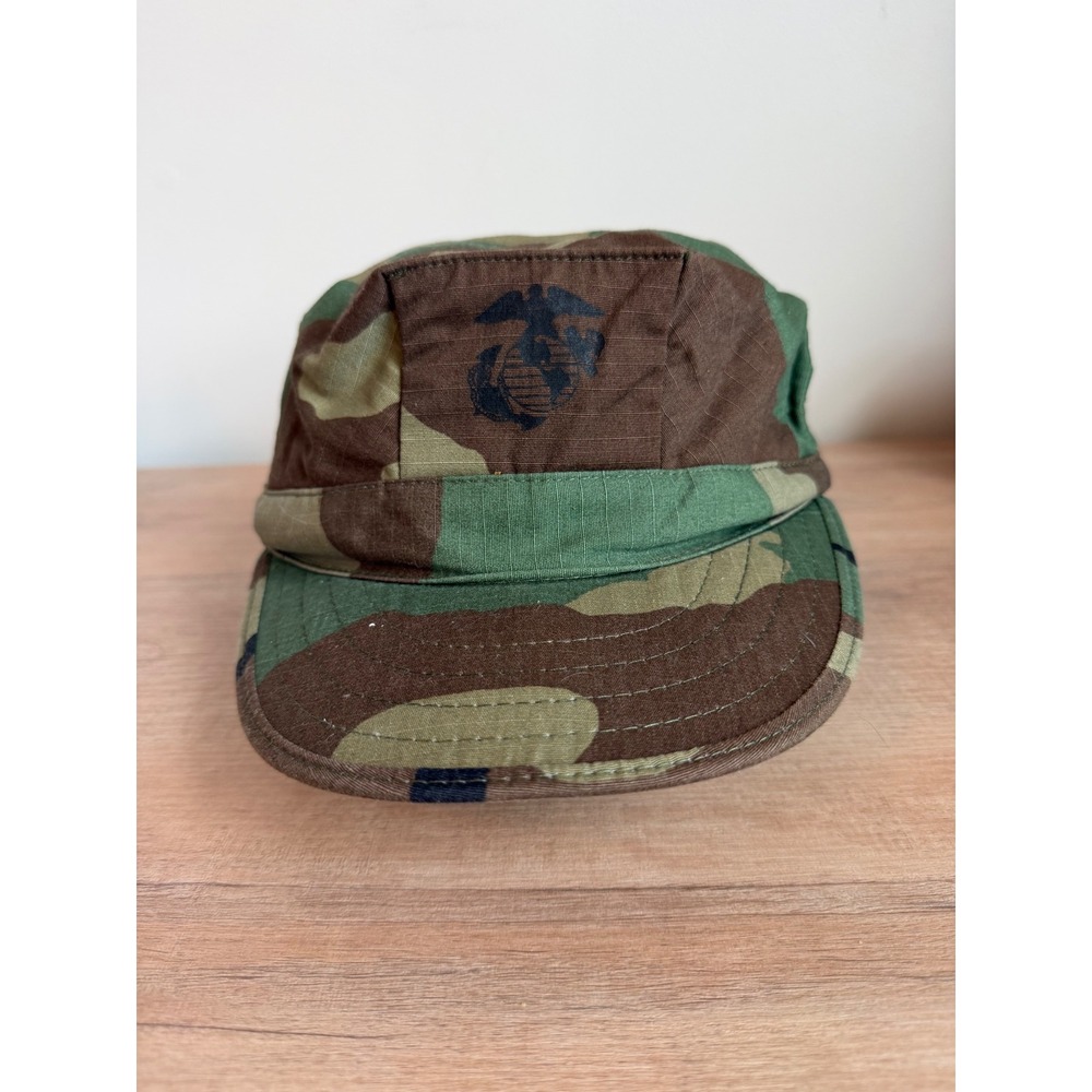 USMC Woodland Camo Utility Cap EGA Embroidered Military Hat Medium USA Made